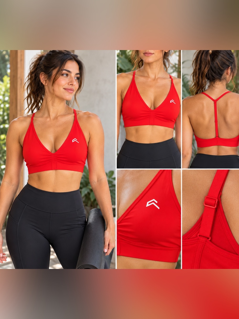 OYSHO Active Red Strappy Crossover Sports Bra Athletic Yoga Workout